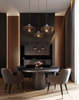 gray-dining-table-under-pendant-lamps